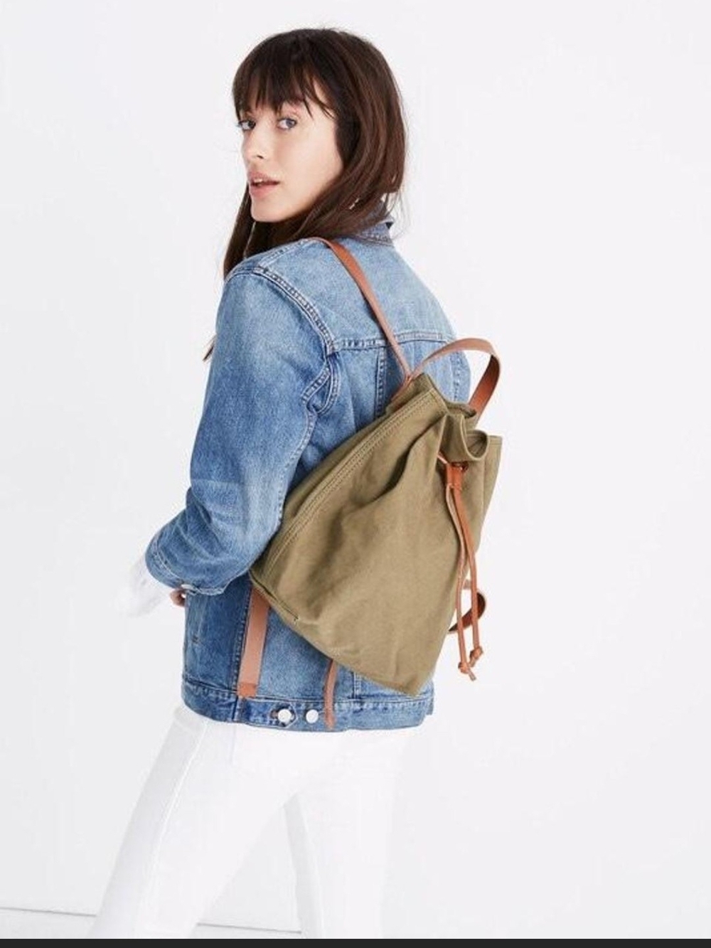 Madewell greenx Canvas Tote with Brown Leather Straps